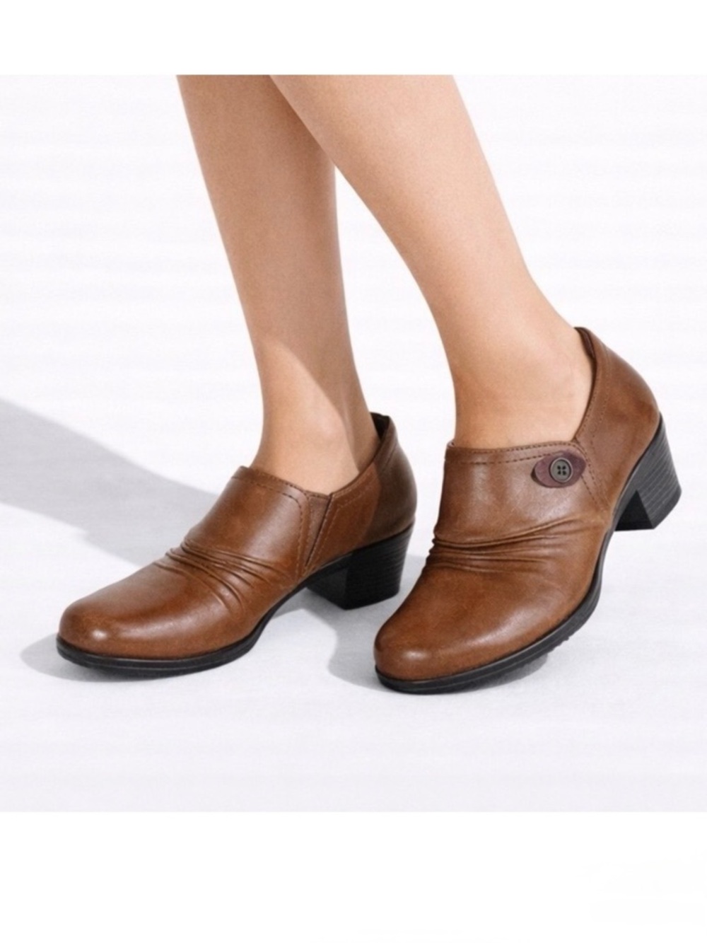 Rockport Cobb Hill Collection Adele Brown Leather Slip On Heeled Booties Size 7